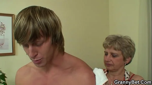 Busty blonde mature banged by young big cock