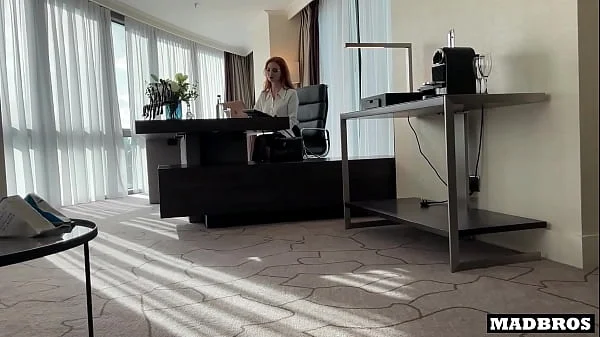 Redhead British milf boss gets anal pounded by 2 blacks in her office after their job interview !!!