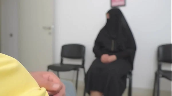 SHE IS SURPRISED ! Hijab girl caught me jerking off in Doctor's waiting room