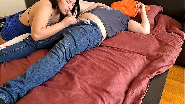 Wife puts on music and is shared in a trio with her husband without him noticing