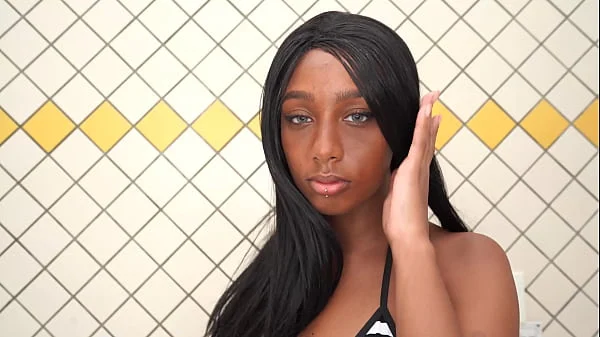 cute Brazilian ebony Jasminy VILLAR first ever double penetration (Anal, DP, Big Cocks, ATM, ebony, 2on1) OB156