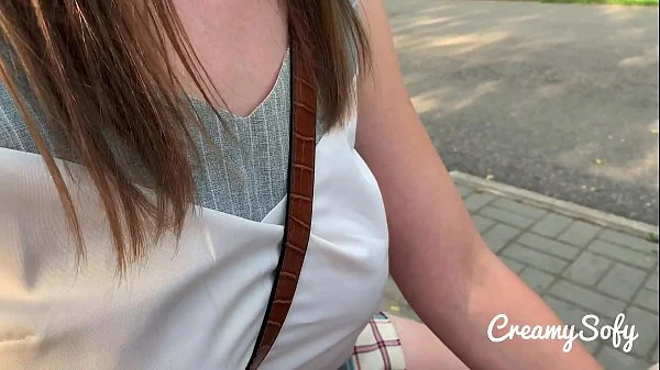 Surprise from my naughty girlfriend - mini skirt and daring public blowjob - CreamySofy