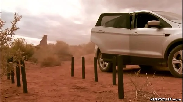 Bound hitchhiker anal toyed in desert