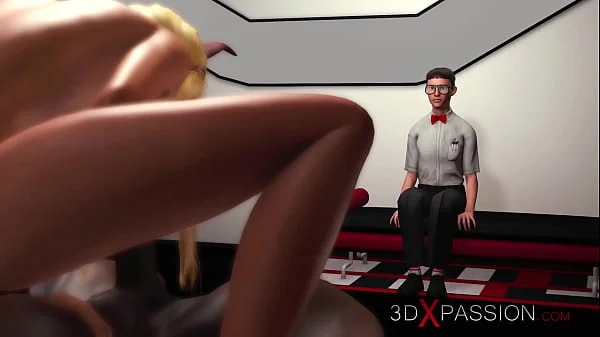 3d cuckold! Horny young blonde fucked hard by a big black cock