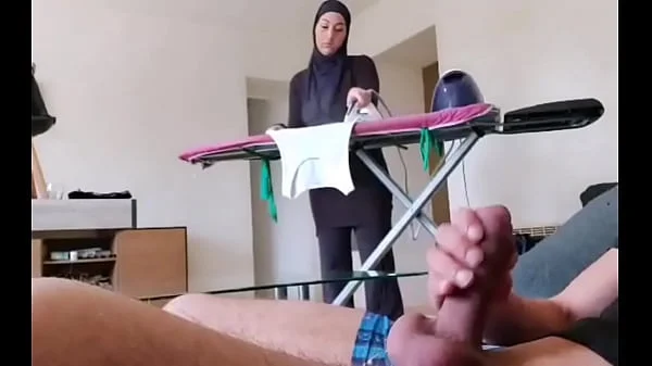 OMG !! He pulls out his cock in front of this muslim maid!!