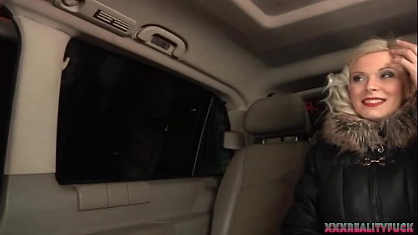 Boosty blondie takes stranger in the car for fuck and massive cum on her big tits
