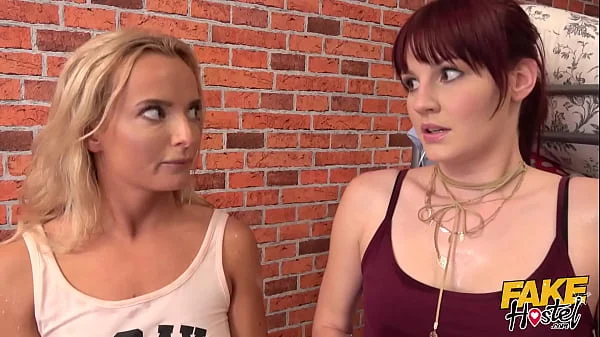 Fake Hostel - Hot and Sweaty Lesbian MILF with natural tits seduces two straight licking and fingering them to orgasm after getting them to lick honey from her wet naked body